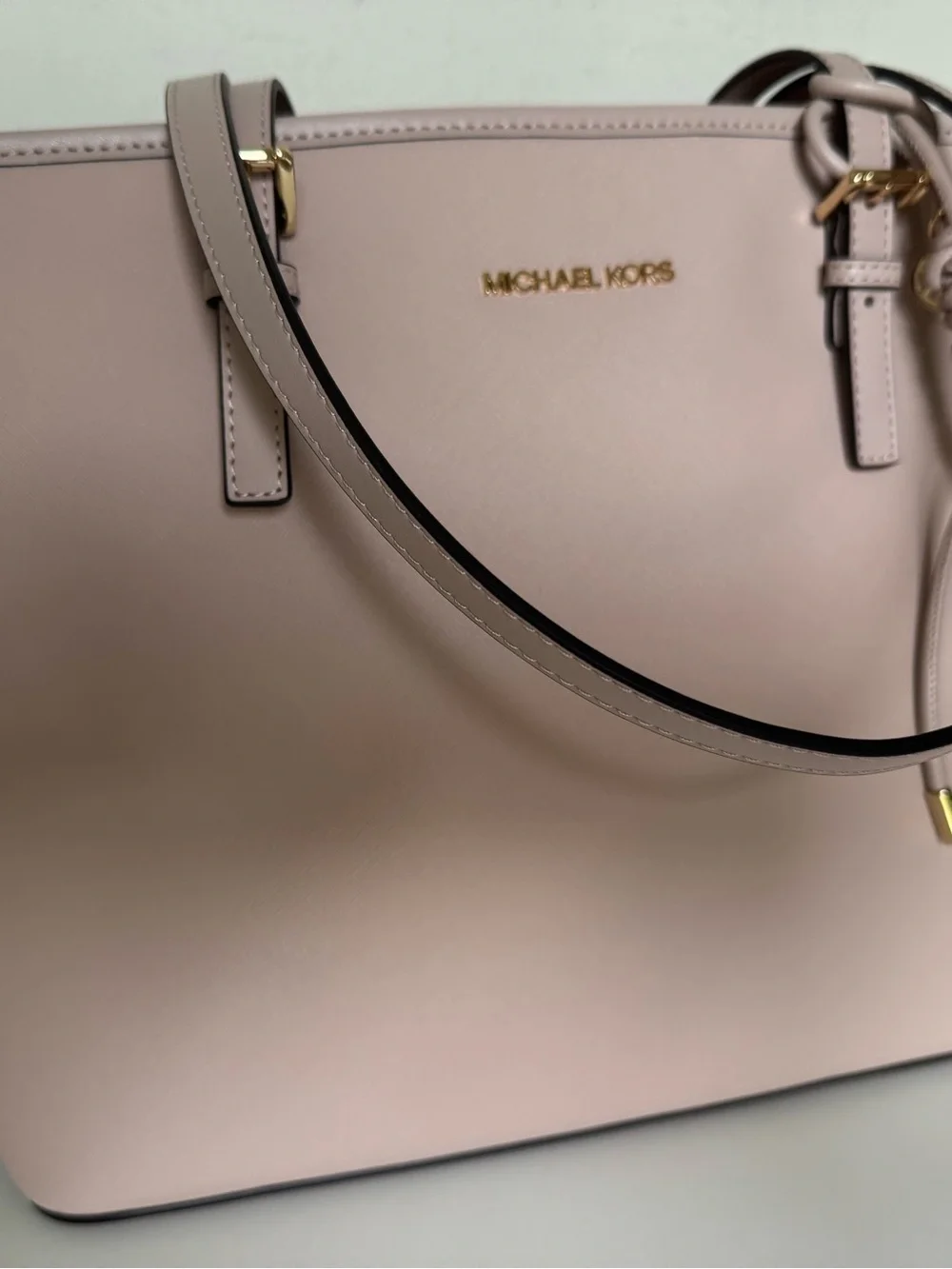 Michael Michael Kors Jet Set Soft Pink Saffiano Leather Zip Top Tote